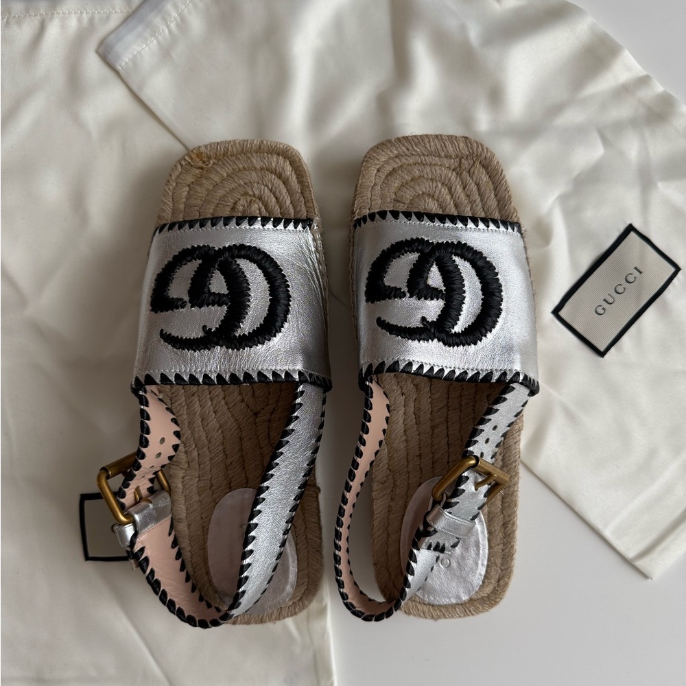 Gucci Silver and Black Espadrilles NO BOX
